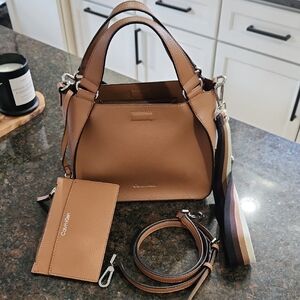 Calvin Klein Tan Satchel Bag with Structured Design